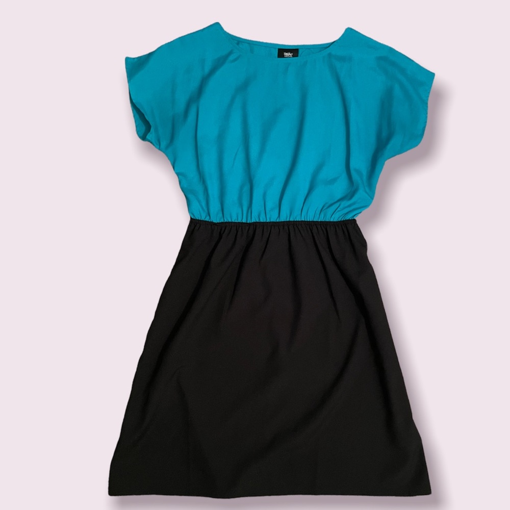 Mossimo Cap-Sleeved Turquoise & Black Colorblock Dress size XS